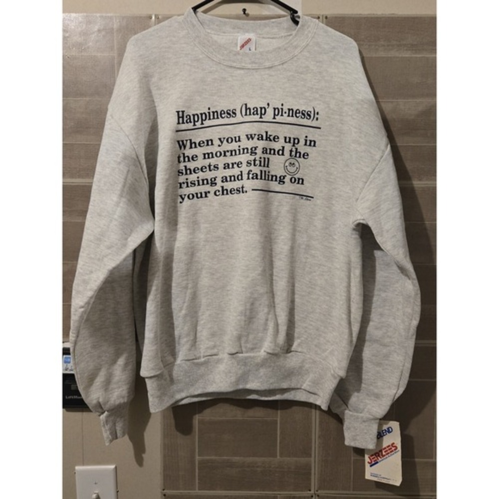Jerzees Nublend Vintage Sweatshirt Mens‎ Size Large Happiness Gray New NWT